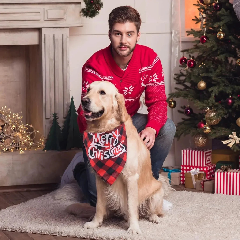 20/1pc Christmas Dog Bandana Santa Claus Printed Plaid Dog Bib Collar Adjustable Birthday Party Cats Triangle Scarves Pet Supply PAWN-SOME PETS