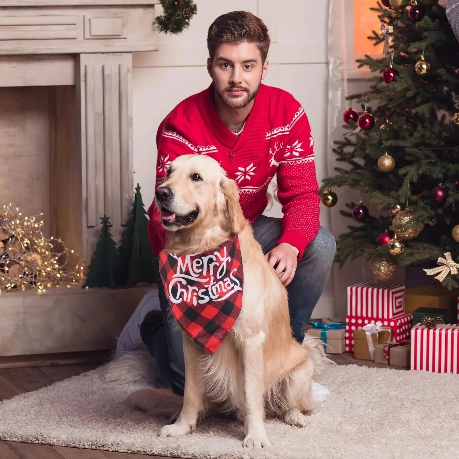 20/1pc Christmas Dog Bandana Santa Claus Printed Plaid Dog Bib Collar Adjustable Birthday Party Cats Triangle Scarves Pet Supply PAWN-SOME PETS