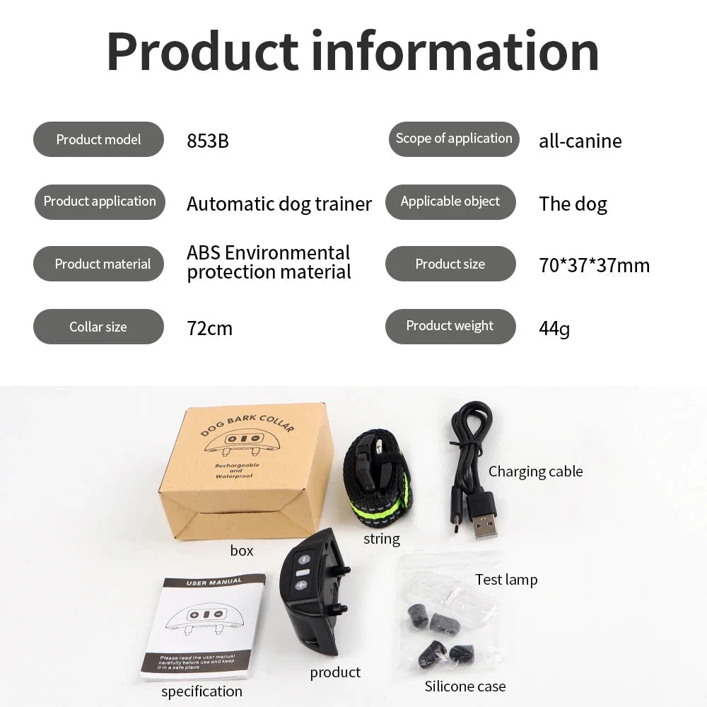 Automatic Bark Stop Device Electric Pet Dog Training Collar Adjustable Ultrasonic Barking Stop Fence Shock Vibration Dog Trainer PAWN-SOME PETS