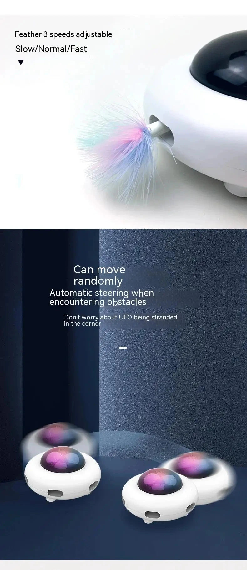 Cat Toy Smart Teaser UFO Pet Turntable Catching Training toys USB Charging Cat Teaser Replaceable Feather Interactive Auto PAWN-SOME PETS