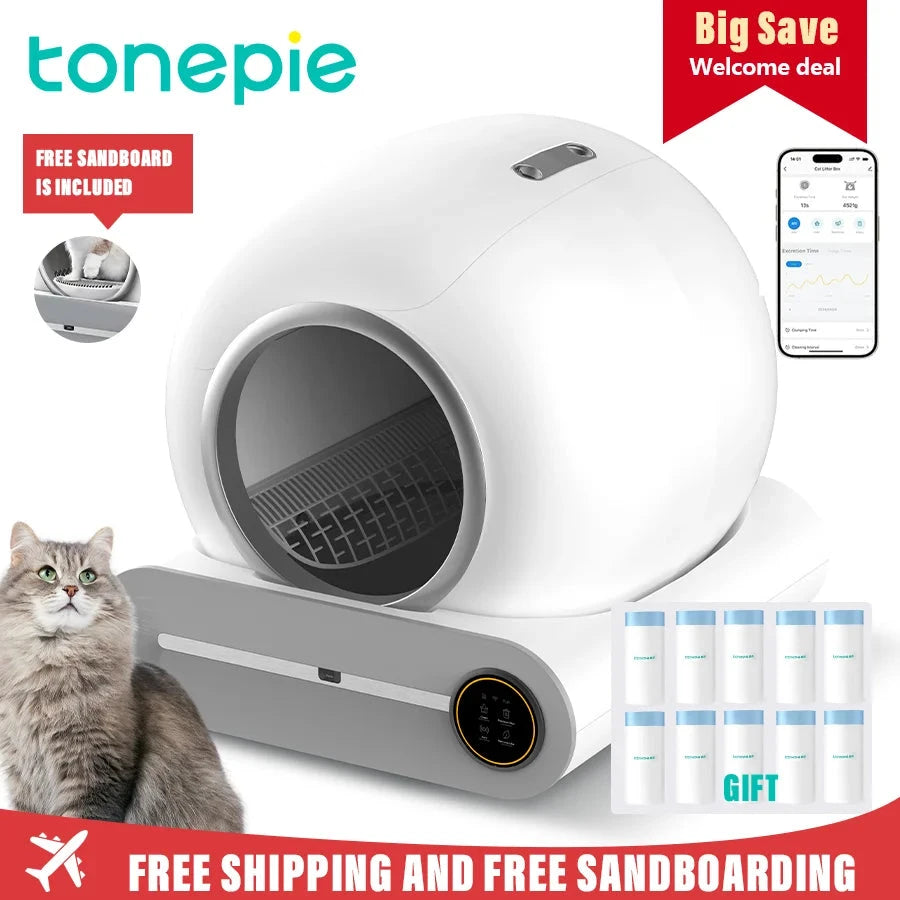 Tonepie 65L Automatic Smart Cat Litter Box Self Cleaning Fully Enclosed Cat Litter Box Pet Toilet Litter Tray English versions PAW-SOME PETS