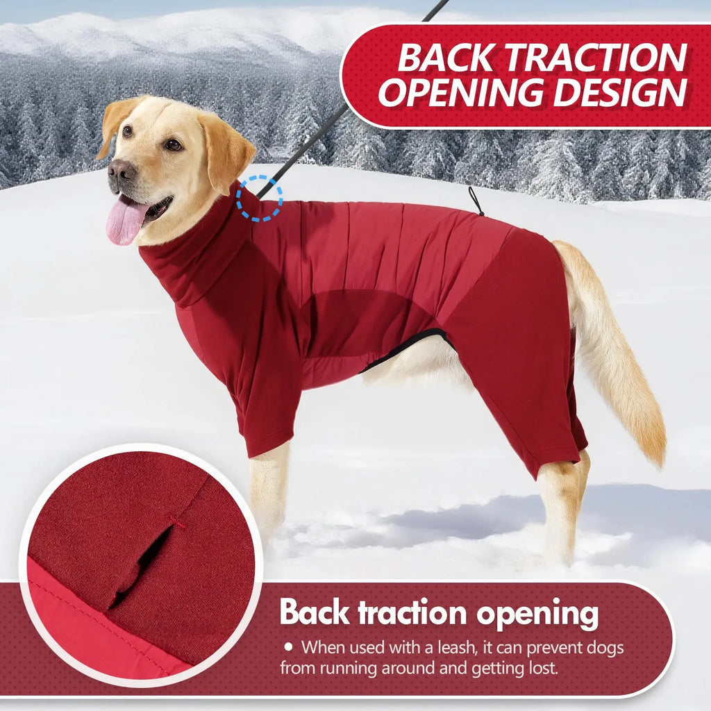 Fullbody Dog Coat, Turtleneck Windproof Dogs Winter Coat with Leash Hole for Large Medium Small Dogs,Four-Legged Snowsuit PAWN-SOME PETS
