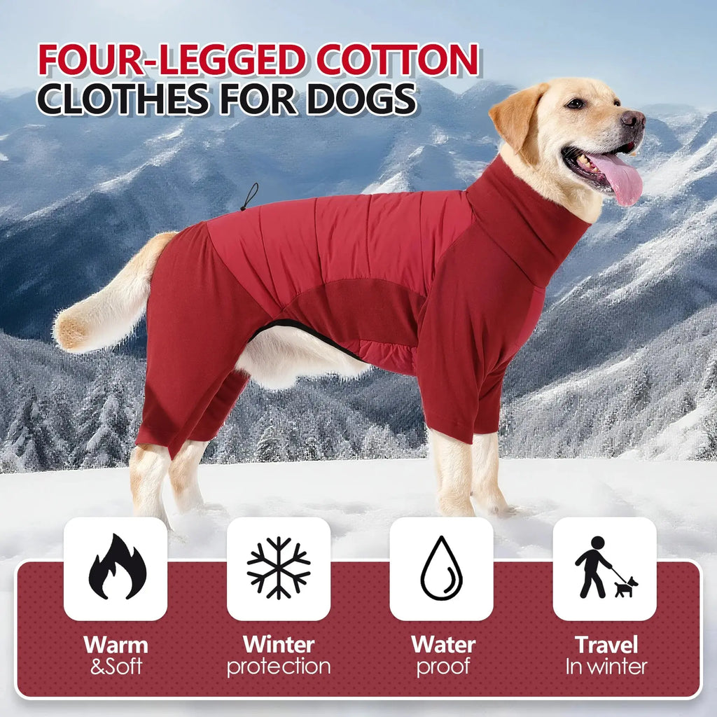 Fullbody Dog Coat, Turtleneck Windproof Dogs Winter Coat with Leash Hole for Large Medium Small Dogs,Four-Legged Snowsuit PAWN-SOME PETS