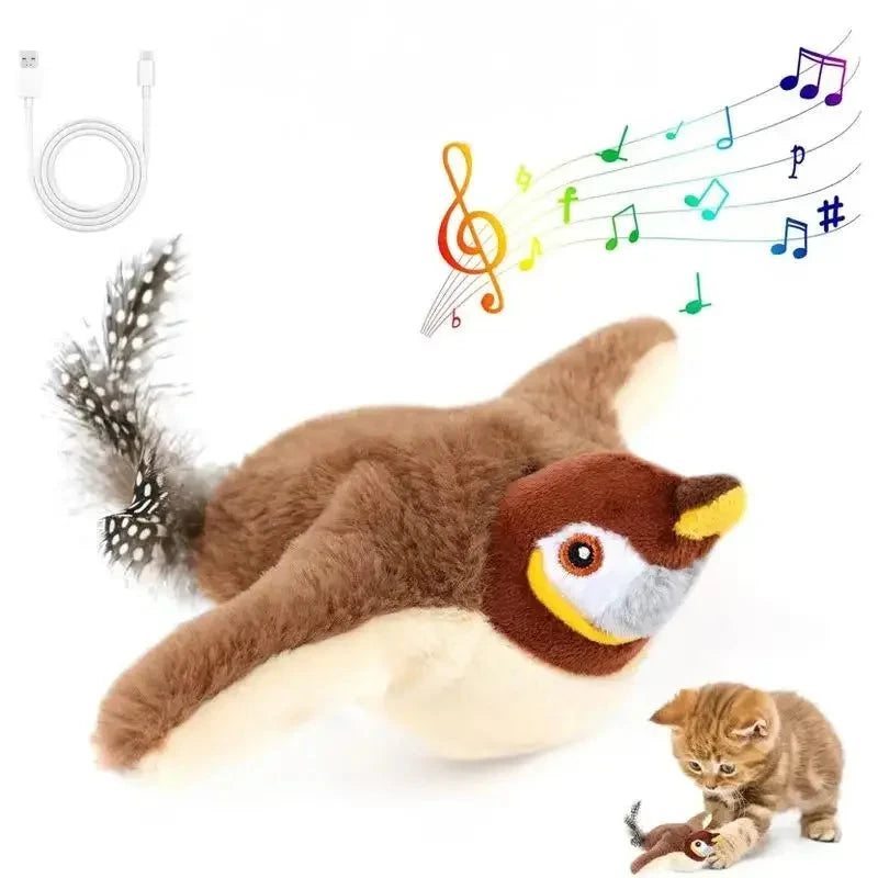 Interactive Cat Toy Flapping Bird with Catnip Rechargeable Simulation Bird Cat Toys Touch Activated Fluffy Plush Toys for Cats PAWN-SOME PETS