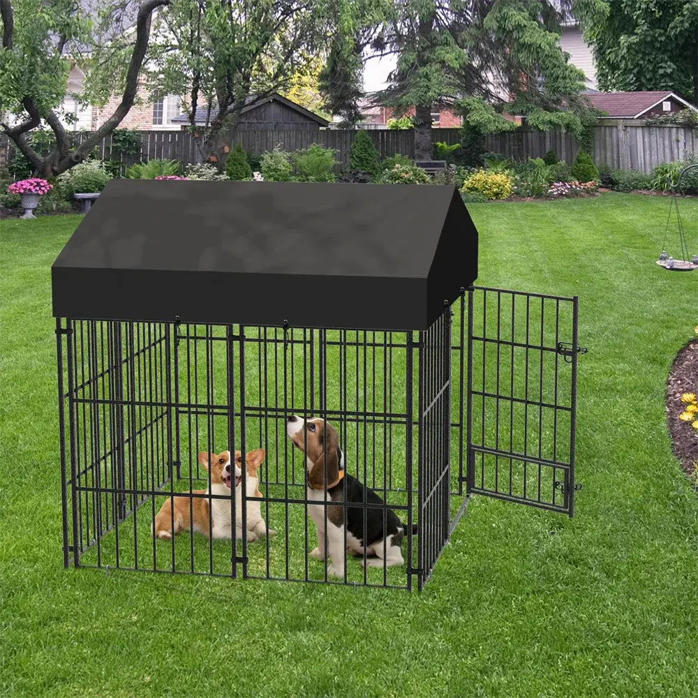 Heavy Duty Large Dog Kennel Pet Welded Metal Playpen Animal Cage with Roof Cover Pet Run Enclosure Playpen House Outdoor Indoor PAWN-SOME PETS