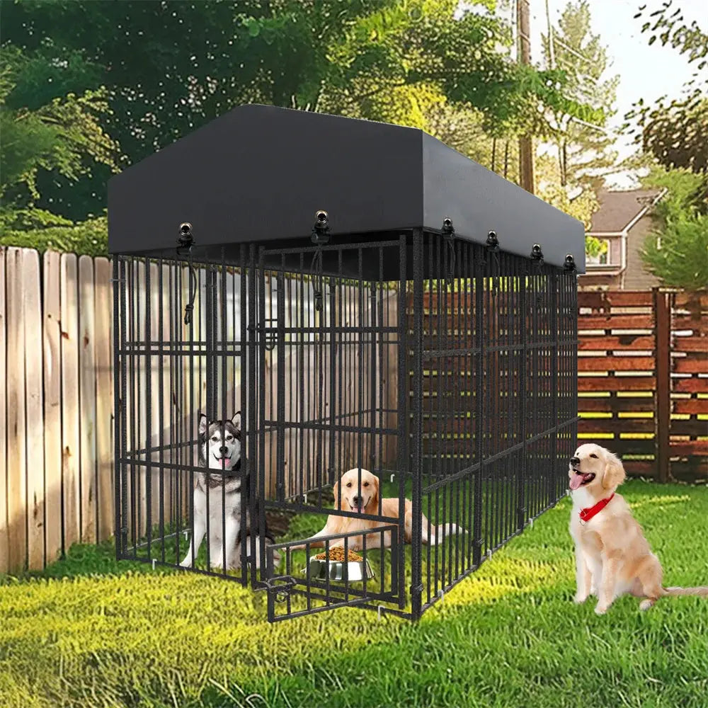 Heavy Duty Large Dog Kennel Pet Welded Metal Playpen Animal Cage with Roof Cover Pet Run Enclosure Playpen House Outdoor Indoor PAWN-SOME PETS