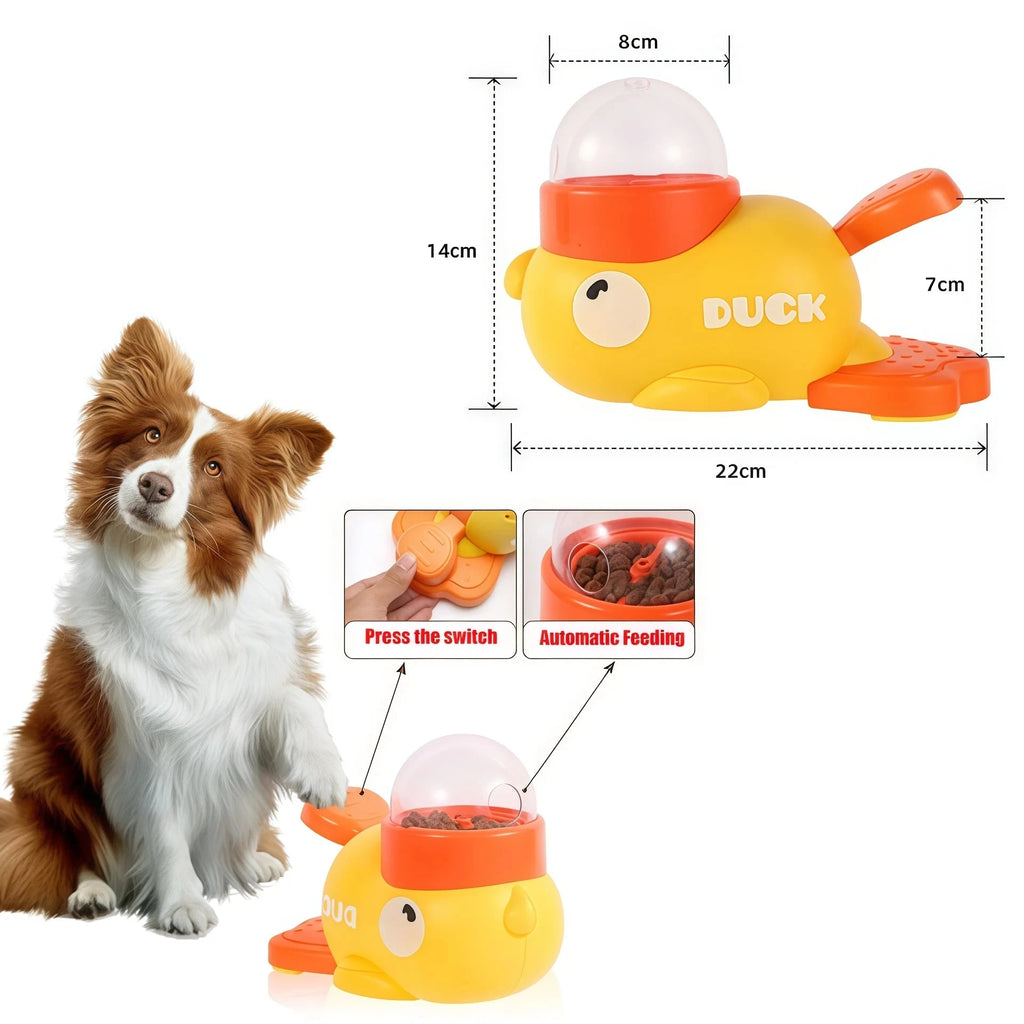 Intelligent Dog Automatic Feeder Cat Dog Puzzle Feeder Interactive Pet Food Treat Dispenser Cartoon Duck Design for Dog Training PAWN-SOME PETS