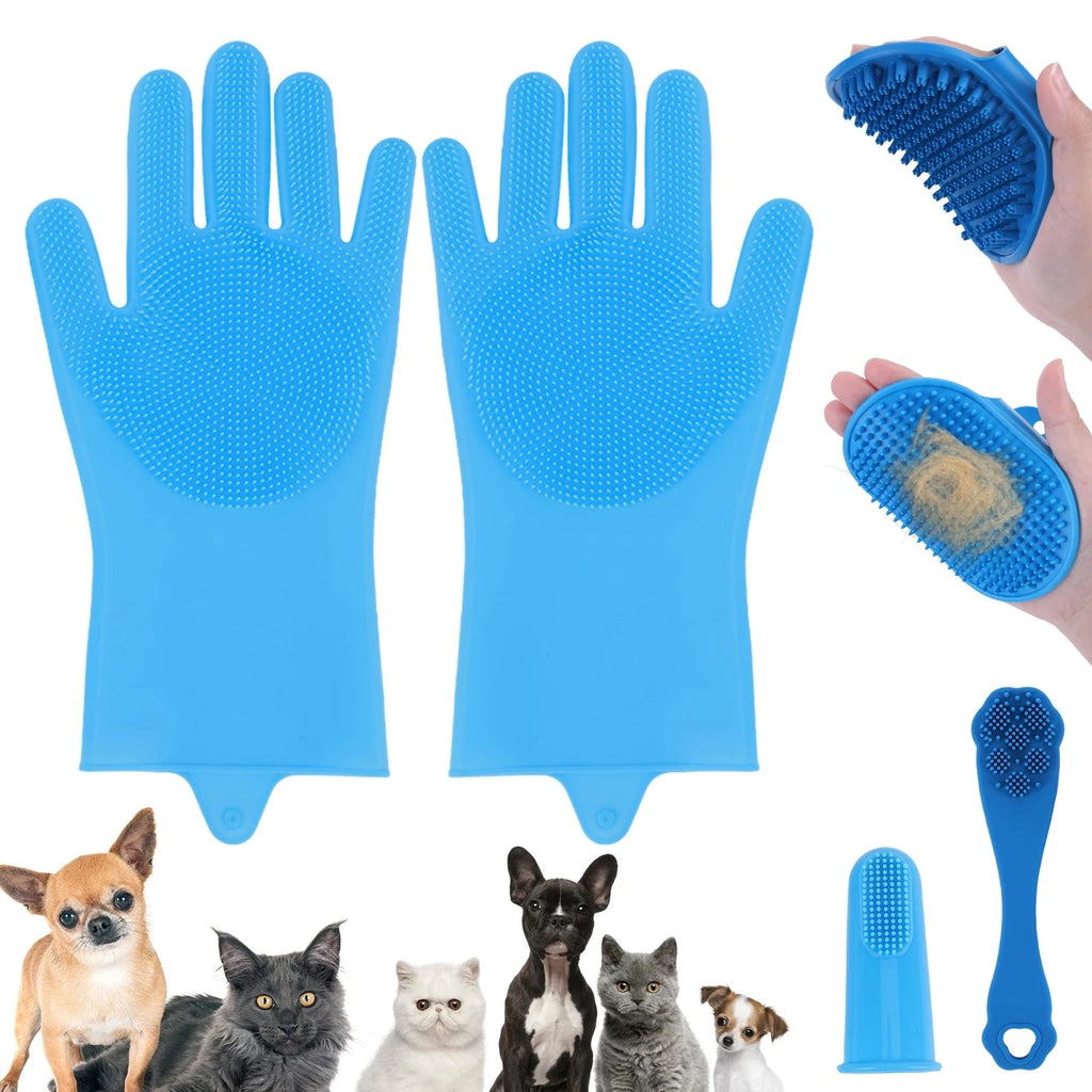 6PCS Pet Grooming Kit Silicone Dog Washing Gloves Dog Shampoo Brush Pet Grooming Gloves for Dog Cat Bathing Massaging & Grooming PAW-SOME PETS