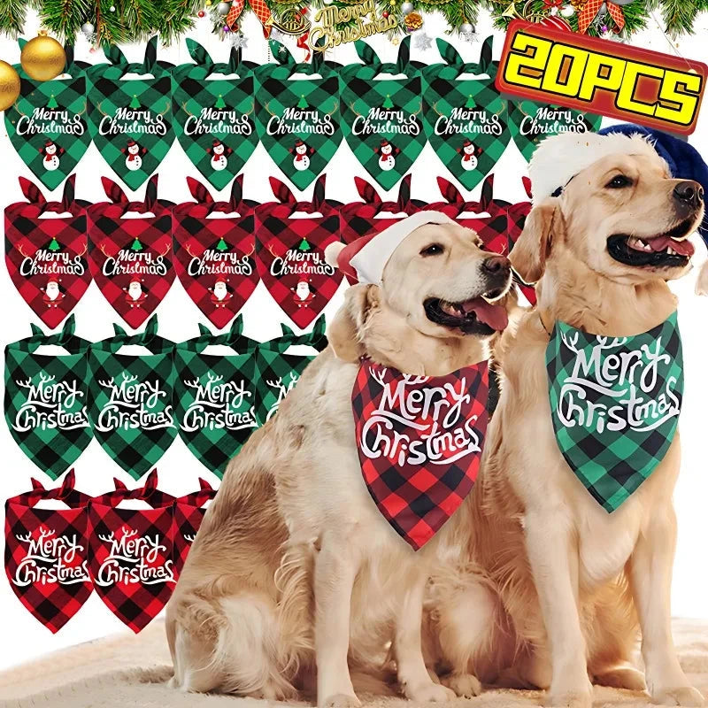 20/1pc Christmas Dog Bandana Santa Claus Printed Plaid Dog Bib Collar Adjustable Birthday Party Cats Triangle Scarves Pet Supply PAWN-SOME PETS