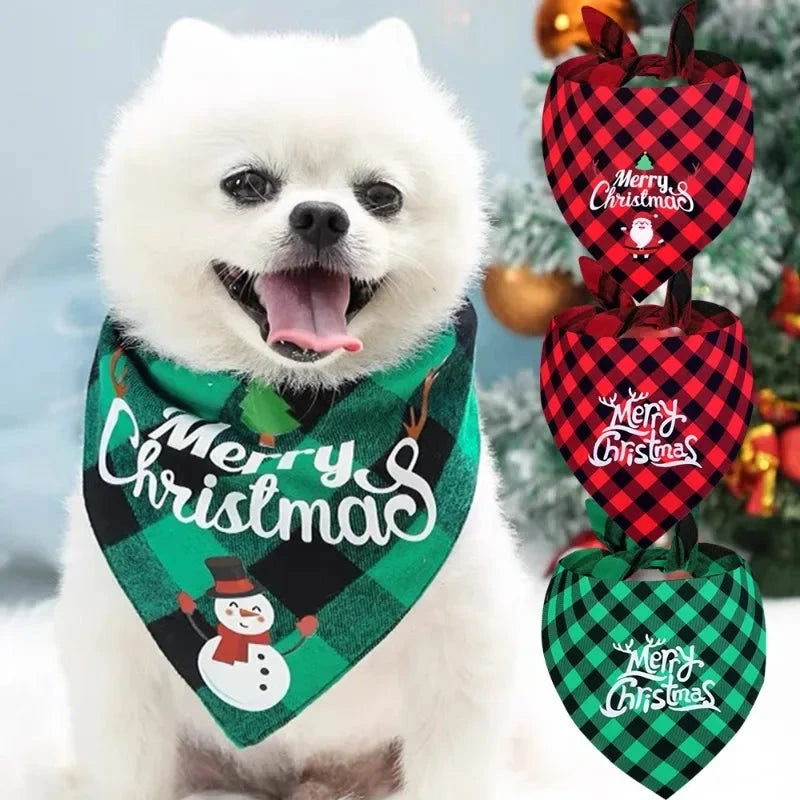 20/1pc Christmas Dog Bandana Santa Claus Printed Plaid Dog Bib Collar Adjustable Birthday Party Cats Triangle Scarves Pet Supply PAWN-SOME PETS