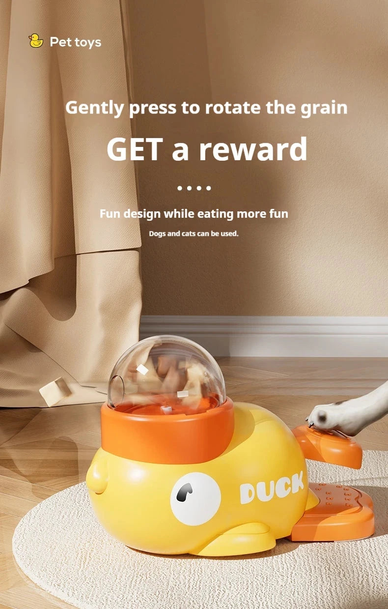 Intelligent Dog Automatic Feeder Cat Dog Puzzle Feeder Interactive Pet Food Treat Dispenser Cartoon Duck Design for Dog Training PAWN-SOME PETS