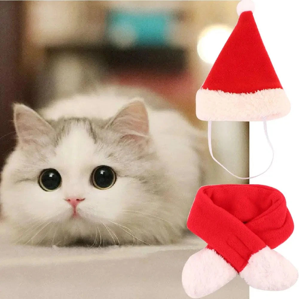 Cute Winter Pet Cloak Dog Cat Christmas Clothes Warm Puppy Santa Red Scarf Hat Head Funny Christmas Pet Costume Dog Cat Cloaks PAWN-SOME PETS