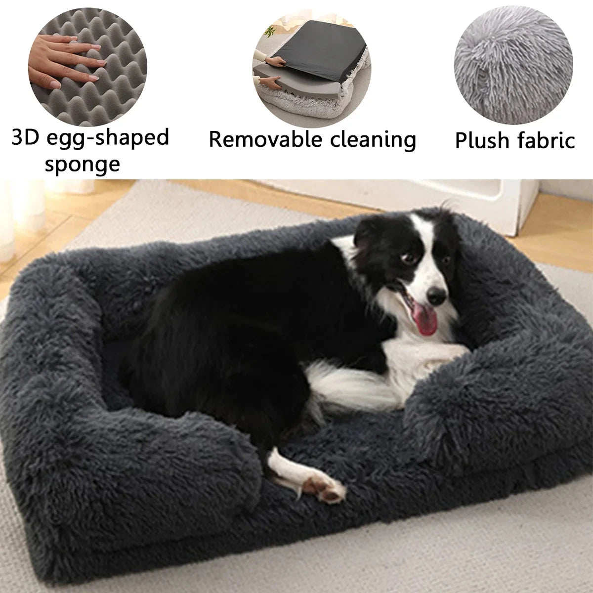 Square Dog Bed Plush Pet Bed Winter Thickened Pad House for Dogs Bed Cat Sofa for Flyffy Dogs Sleeping Bed Sofa Removable Mat PAWN-SOME PETS