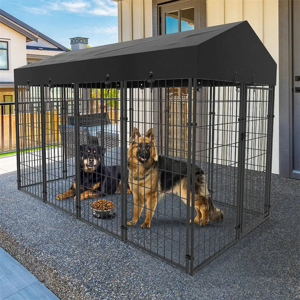 Heavy Duty Large Dog Kennel Pet Welded Metal Playpen Animal Cage with Roof Cover Pet Run Enclosure Playpen House Outdoor Indoor PAWN-SOME PETS