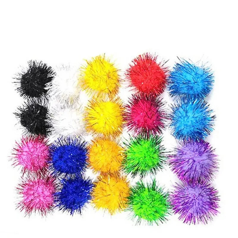 Crinkle Balls Cat Toy Assorted Color Flash Tinsel Pom Poms 10/20/30/50/100PCS A Bag for Home Indoor Kitten Christmas Pet Gifts PAWN-SOME PETS