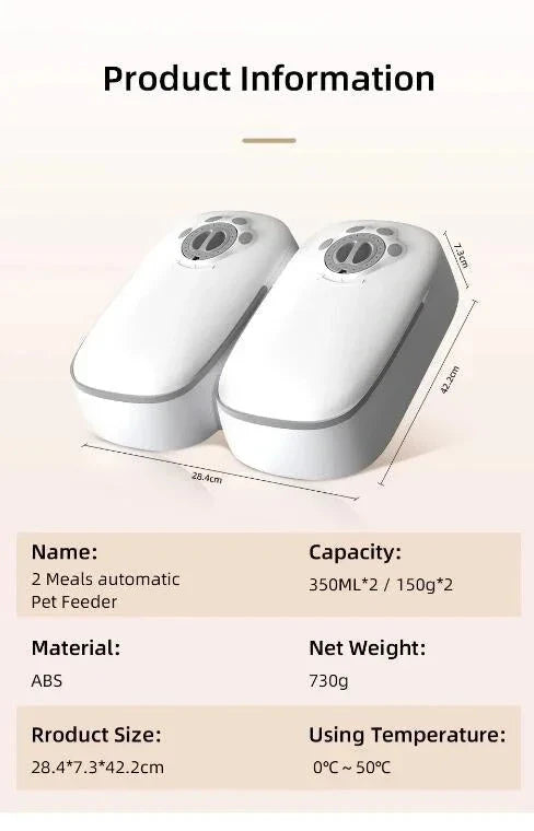 2 Meals Timed Automatic Dog Feeder Dual Bowls Smart Cat Food Dispenser Wet Dry Pet Food Dispenser Pet Feeder Cat Accessories PAW-SOME PETS