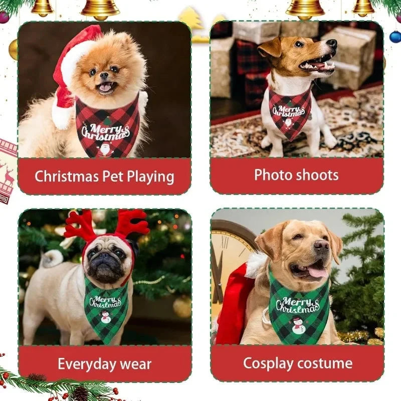 20/1pc Christmas Dog Bandana Santa Claus Printed Plaid Dog Bib Collar Adjustable Birthday Party Cats Triangle Scarves Pet Supply PAWN-SOME PETS