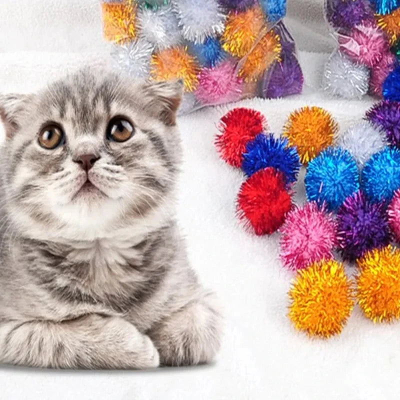 Crinkle Balls Cat Toy Assorted Color Flash Tinsel Pom Poms 10/20/30/50/100PCS A Bag for Home Indoor Kitten Christmas Pet Gifts PAWN-SOME PETS