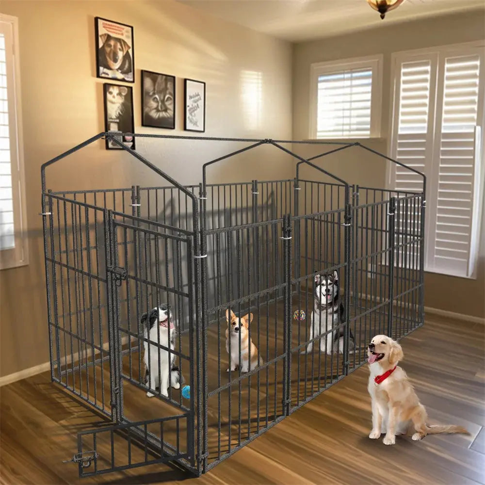 Heavy Duty Large Dog Kennel Pet Welded Metal Playpen Animal Cage with Roof Cover Pet Run Enclosure Playpen House Outdoor Indoor PAWN-SOME PETS