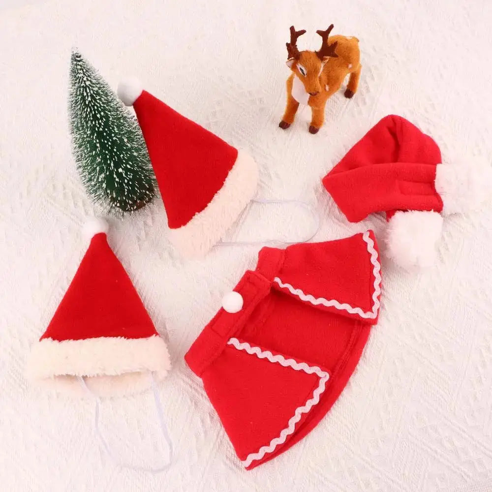 Cute Winter Pet Cloak Dog Cat Christmas Clothes Warm Puppy Santa Red Scarf Hat Head Funny Christmas Pet Costume Dog Cat Cloaks PAWN-SOME PETS