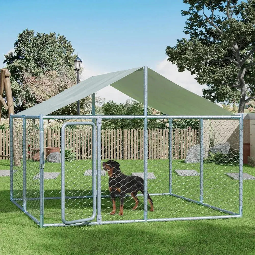Kennel House Mesh Big Pet Cage Pen Playpen with Steel Galvanized Fence Waterproof, Secure Lock Outside (90" L x 90" W x 63" H) PAWN-SOME PETS