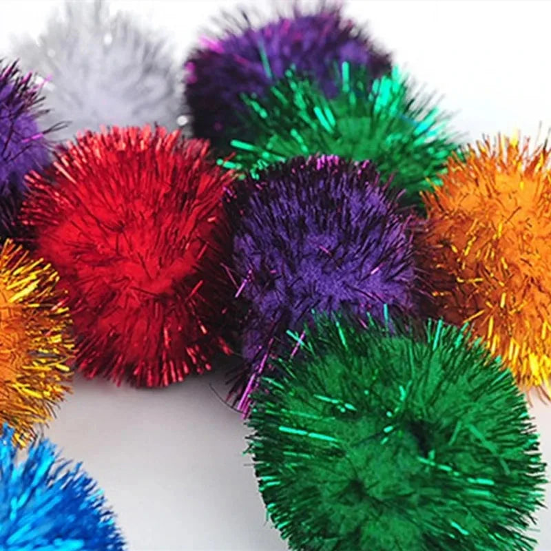Crinkle Balls Cat Toy Assorted Color Flash Tinsel Pom Poms 10/20/30/50/100PCS A Bag for Home Indoor Kitten Christmas Pet Gifts PAWN-SOME PETS
