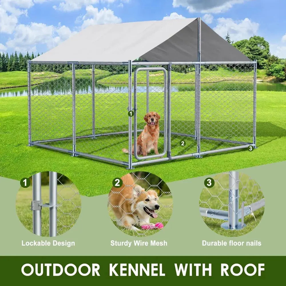 Kennel House Mesh Big Pet Cage Pen Playpen with Steel Galvanized Fence Waterproof, Secure Lock Outside (90" L x 90" W x 63" H) PAWN-SOME PETS