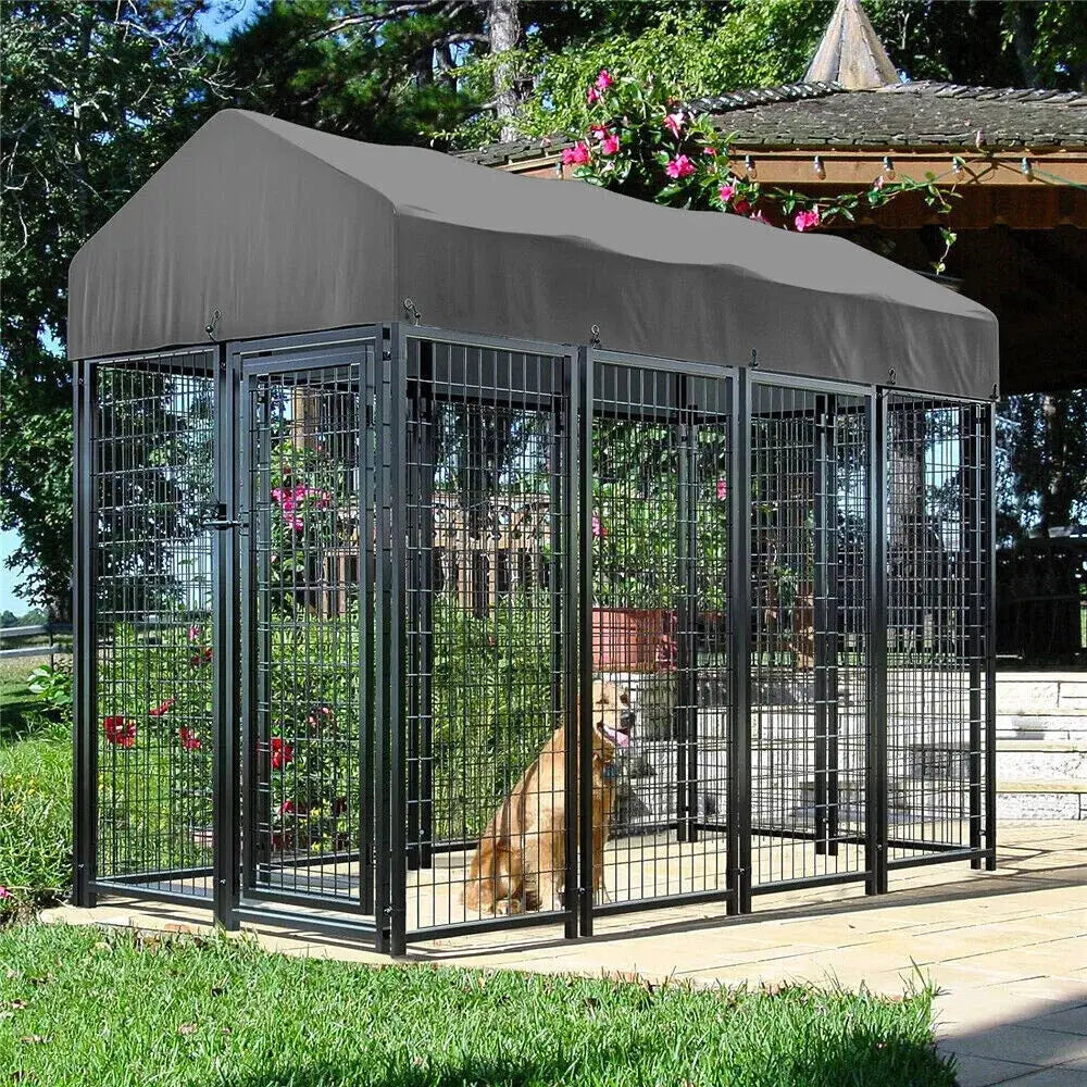 Heavy Duty Large Dog Kennel Pet Welded Metal Playpen Animal Cage with Roof Cover Pet Run Enclosure Playpen House Outdoor Indoor PAWN-SOME PETS