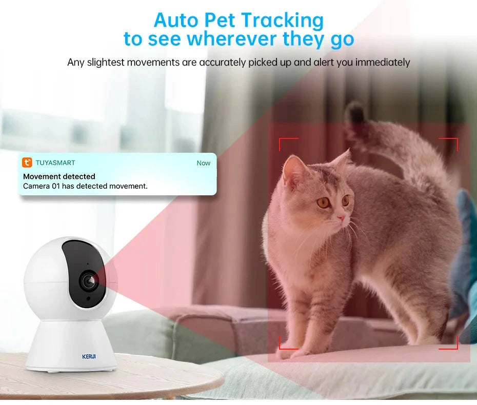 KERUI WiFi IP Camera For Pets Home Security Dog Cats Camera With Bracket Tuya Smart 4K HD Video Night Vision Surveillance Cam PAW-SOME PETS