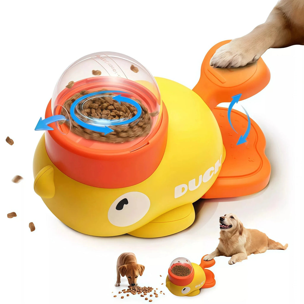 Intelligent Dog Automatic Feeder Cat Dog Puzzle Feeder Interactive Pet Food Treat Dispenser Cartoon Duck Design for Dog Training PAWN-SOME PETS