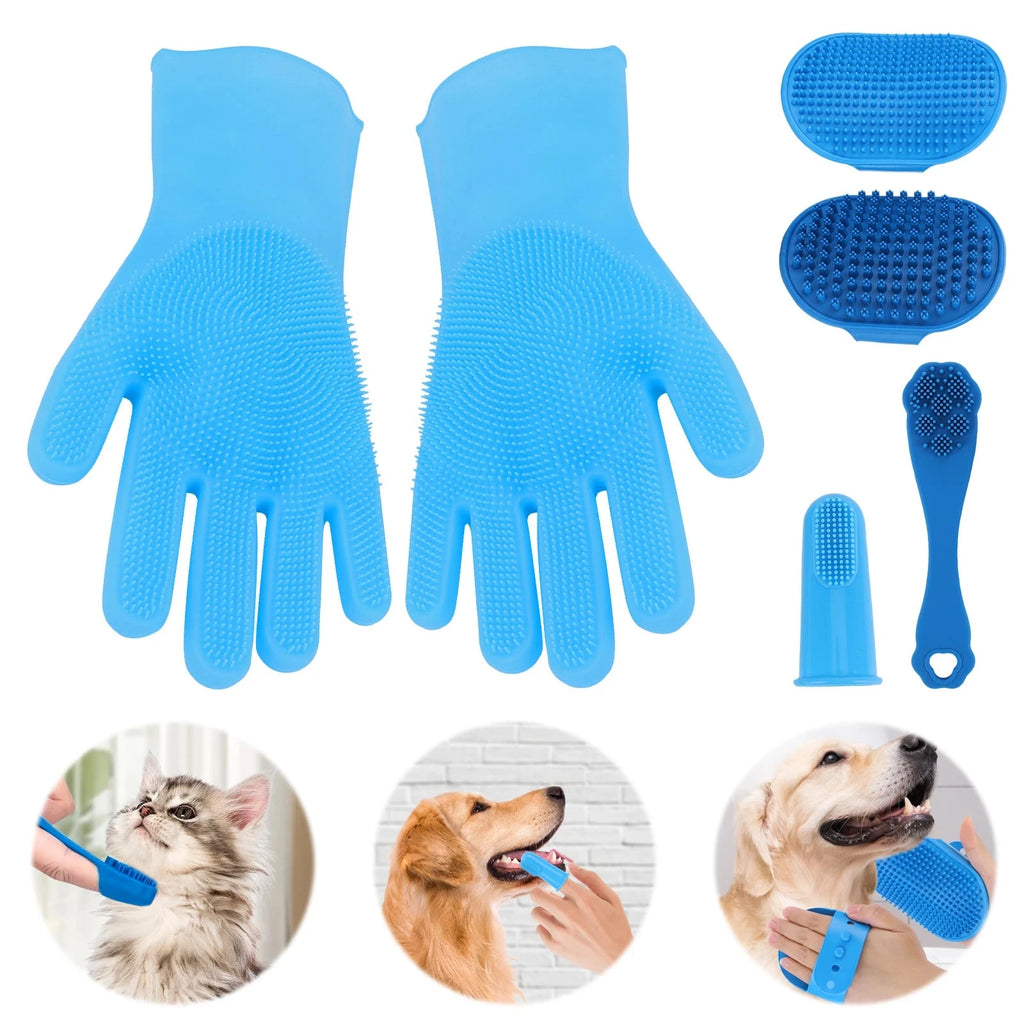 6PCS Pet Grooming Kit Silicone Dog Washing Gloves Dog Shampoo Brush Pet Grooming Gloves for Dog Cat Bathing Massaging & Grooming PAW-SOME PETS