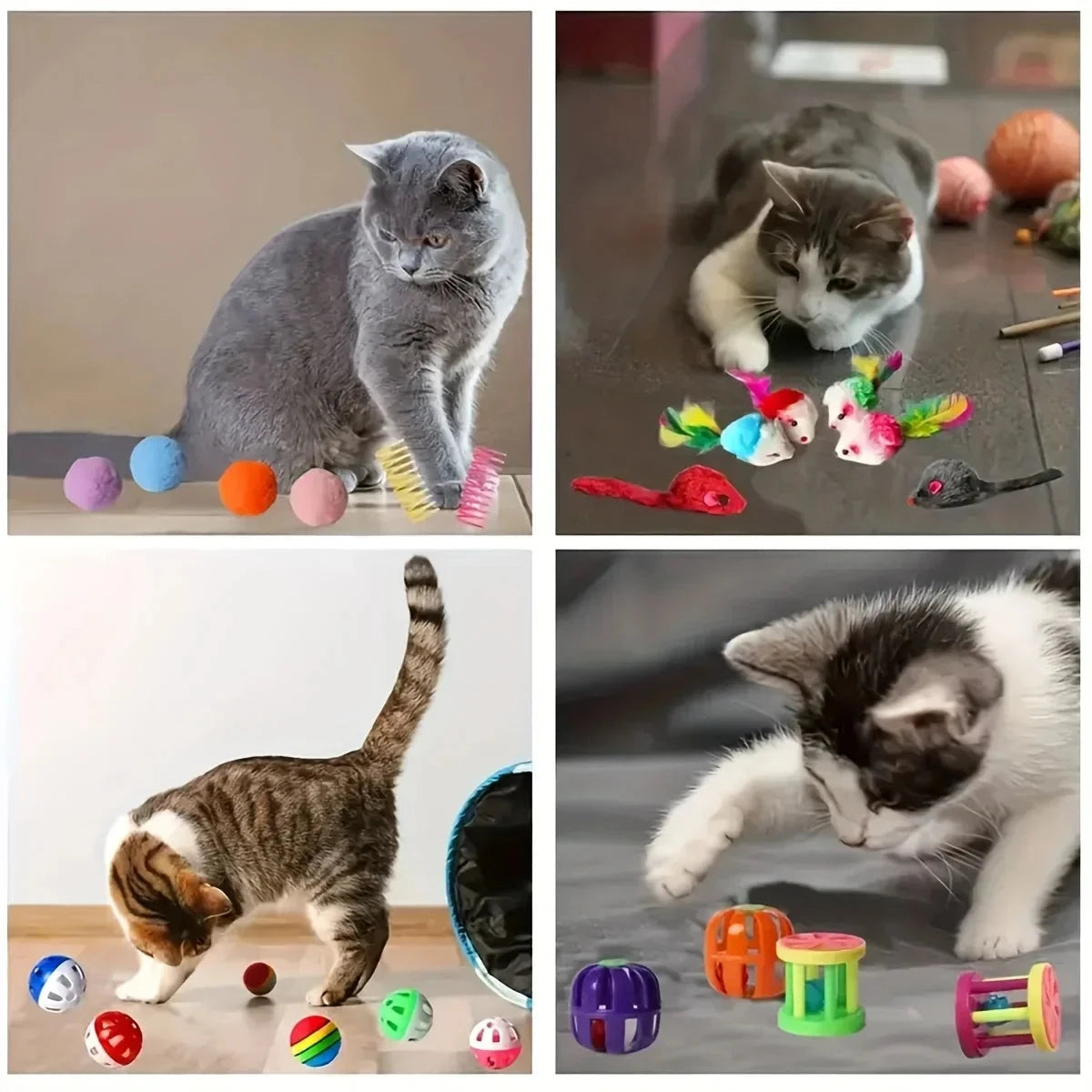 56pcs/28pcs/14pcs Cat Toys Mixed Pack. A Combination of Various Plastic Toys and Plush Toys Suitable for Multiple Cats To Play PAWN-SOME PETS