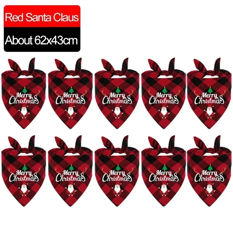 20/1pc Christmas Dog Bandana Santa Claus Printed Plaid Dog Bib Collar Adjustable Birthday Party Cats Triangle Scarves Pet Supply PAWN-SOME PETS