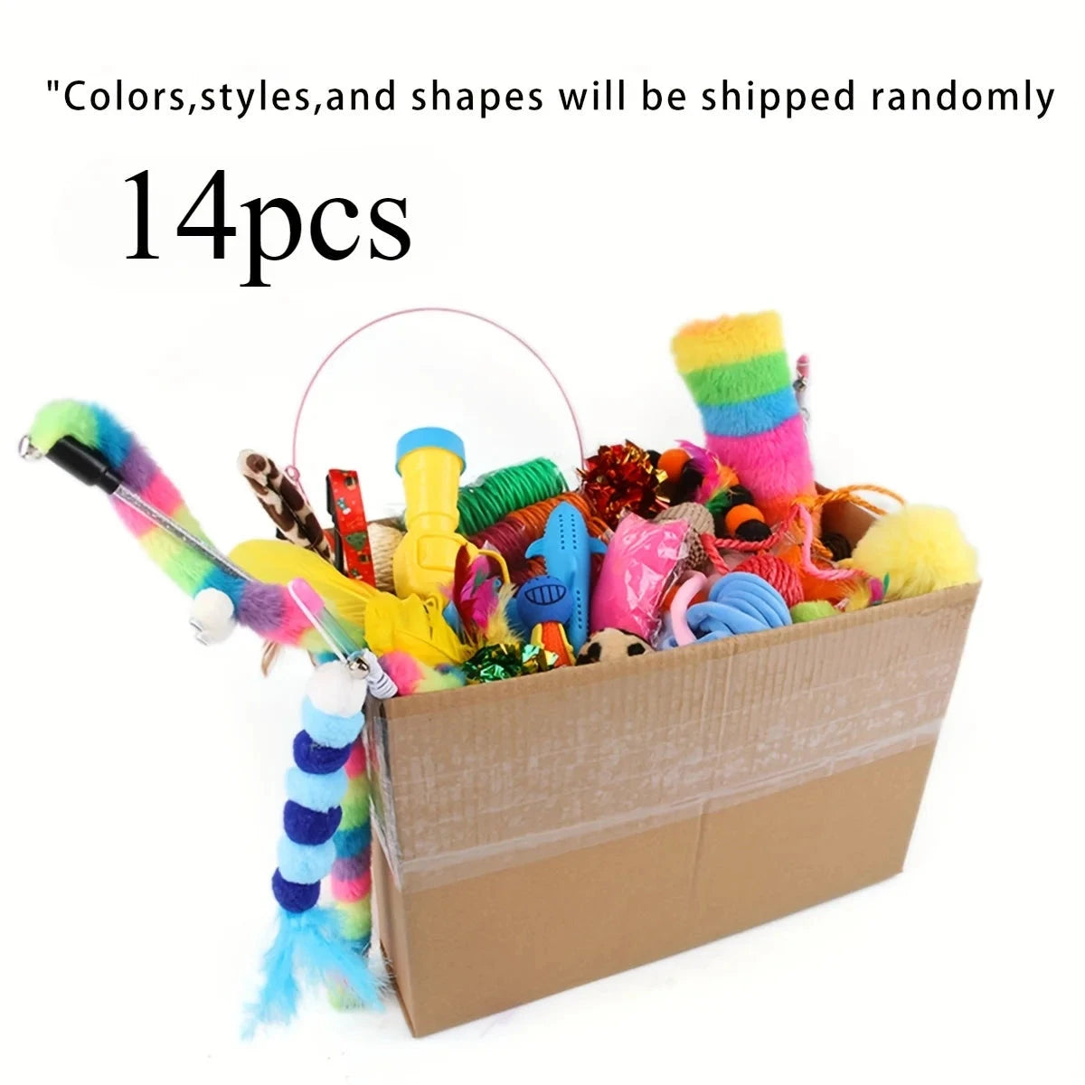 56pcs/28pcs/14pcs Cat Toys Mixed Pack. A Combination of Various Plastic Toys and Plush Toys Suitable for Multiple Cats To Play PAWN-SOME PETS