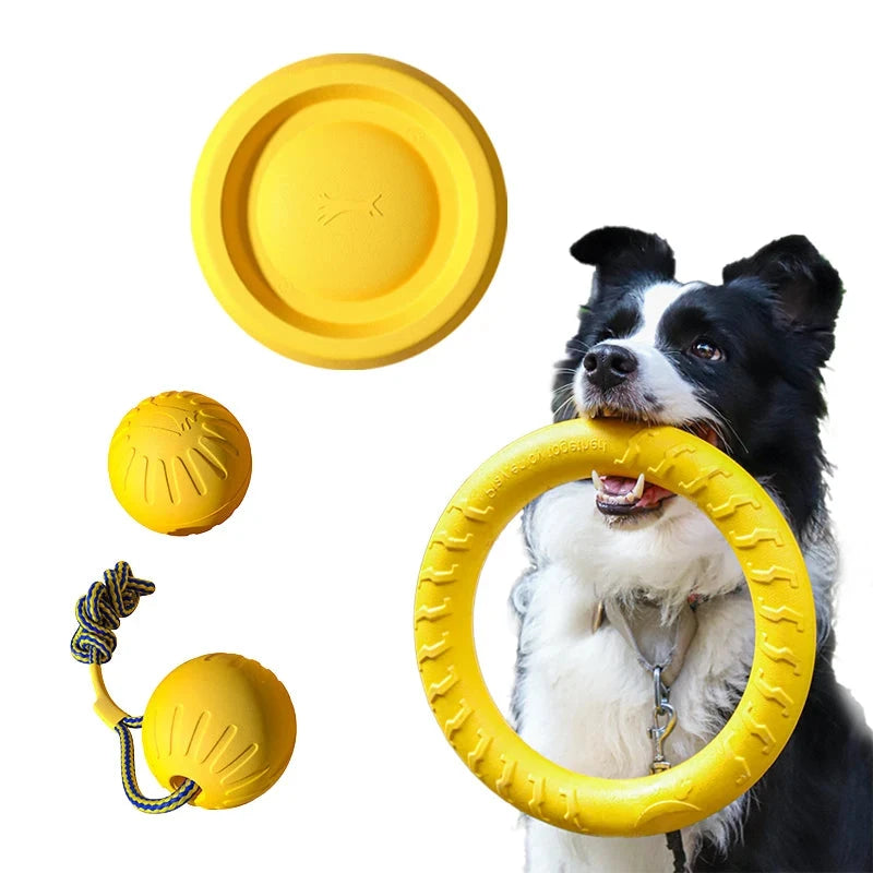 EVA Durable Dog Toys 4 Pack  Flying Disc + Ball + Tug Rope for Puppy&Adult Dogs  Chew-Proof Teeth Cleaning Set（2024 Best Seller） PAWN-SOME PETS