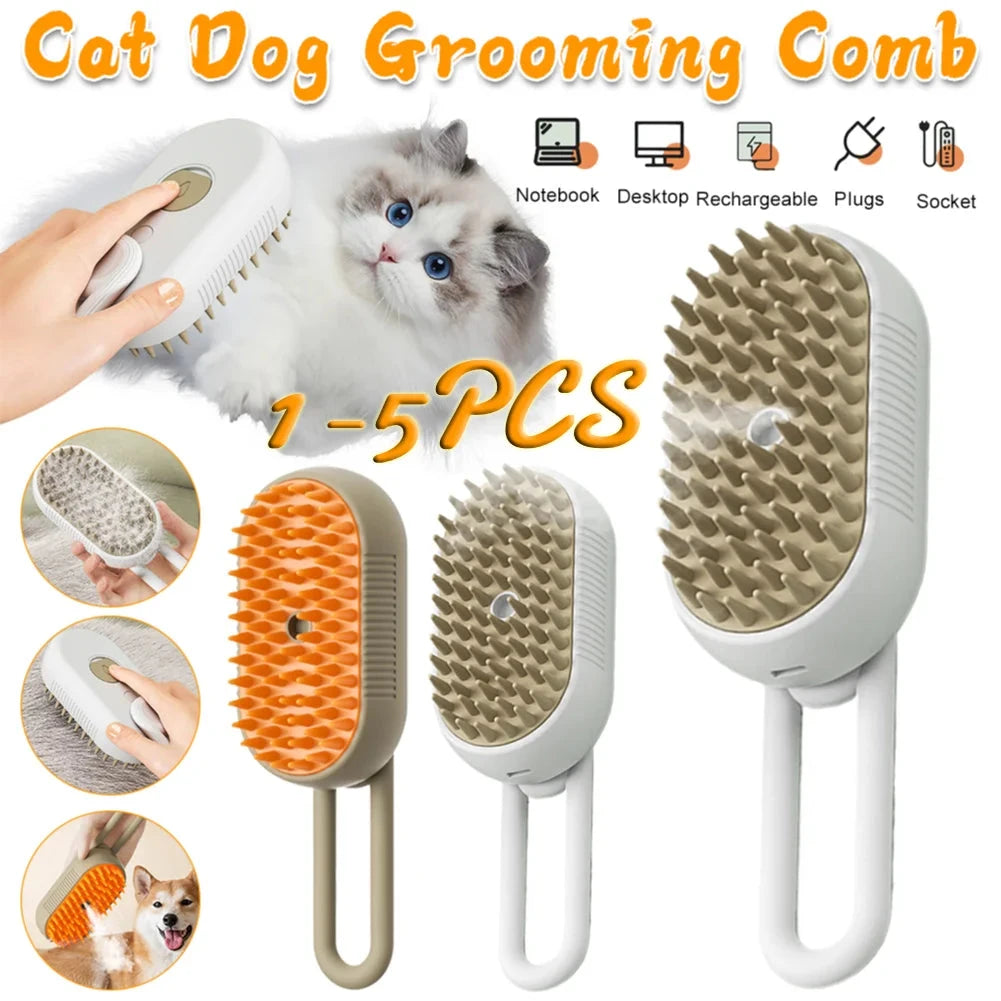 1-5pcs Cat Steam Brush USB Electric Water Spray Kitten Pet Comb Silicone Dog Bath Massage Brush with Liquid Grooming Supplies PAW-SOME PETS