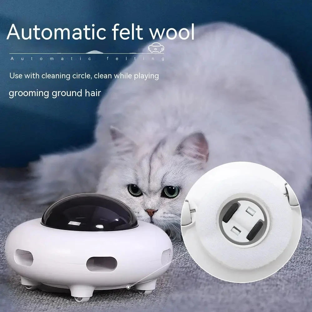 Cat Toy Smart Teaser UFO Pet Turntable Catching Training toys USB Charging Cat Teaser Replaceable Feather Interactive Auto PAWN-SOME PETS