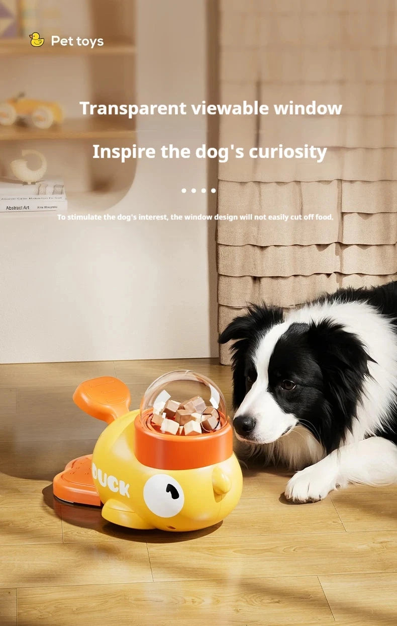 Intelligent Dog Automatic Feeder Cat Dog Puzzle Feeder Interactive Pet Food Treat Dispenser Cartoon Duck Design for Dog Training PAWN-SOME PETS