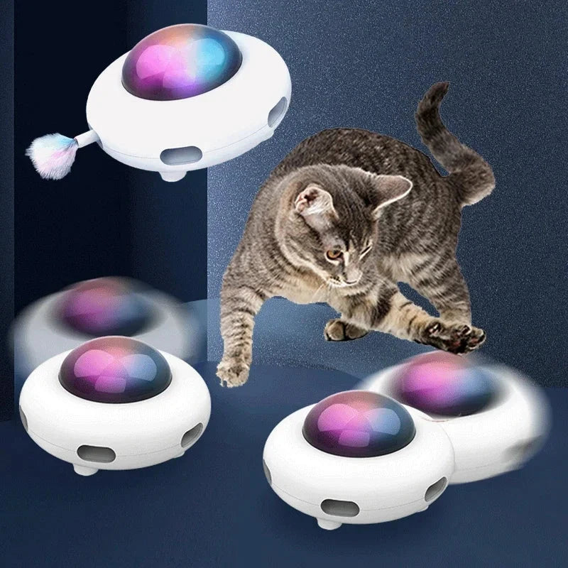 Cat Toy Smart Teaser UFO Pet Turntable Catching Training toys USB Charging Cat Teaser Replaceable Feather Interactive Auto PAWN-SOME PETS