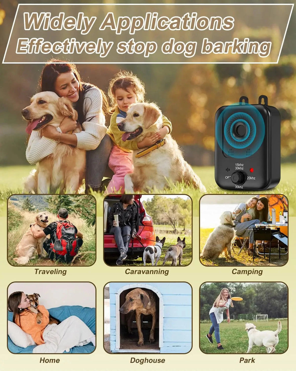 Automatic anti-barking device for dog barking control, rechargeable ultrasonic dog barking deterrent device, outdoor and indoor PAWN-SOME PETS
