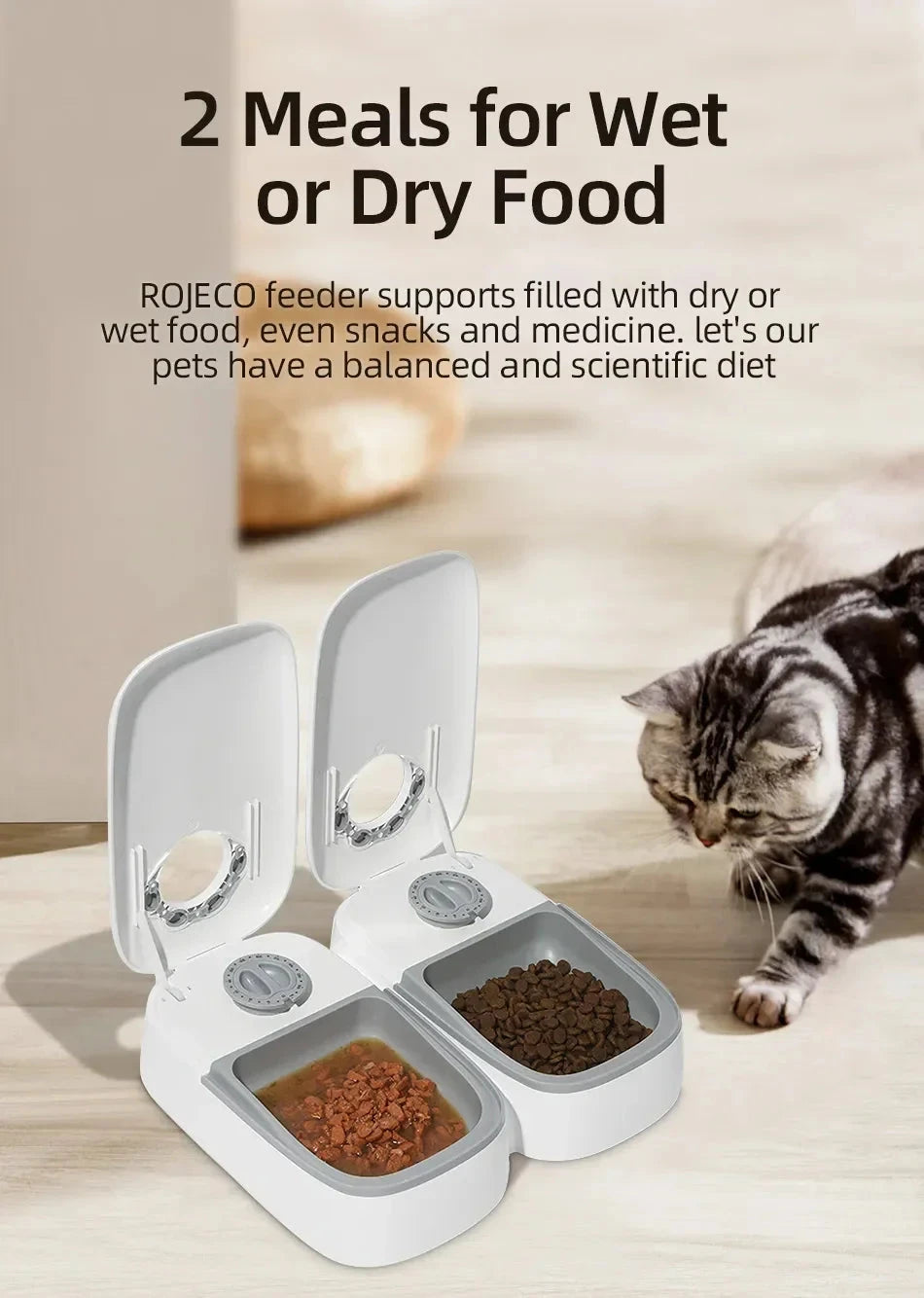 2 Meals Timed Automatic Dog Feeder Dual Bowls Smart Cat Food Dispenser Wet Dry Pet Food Dispenser Pet Feeder Cat Accessories PAW-SOME PETS