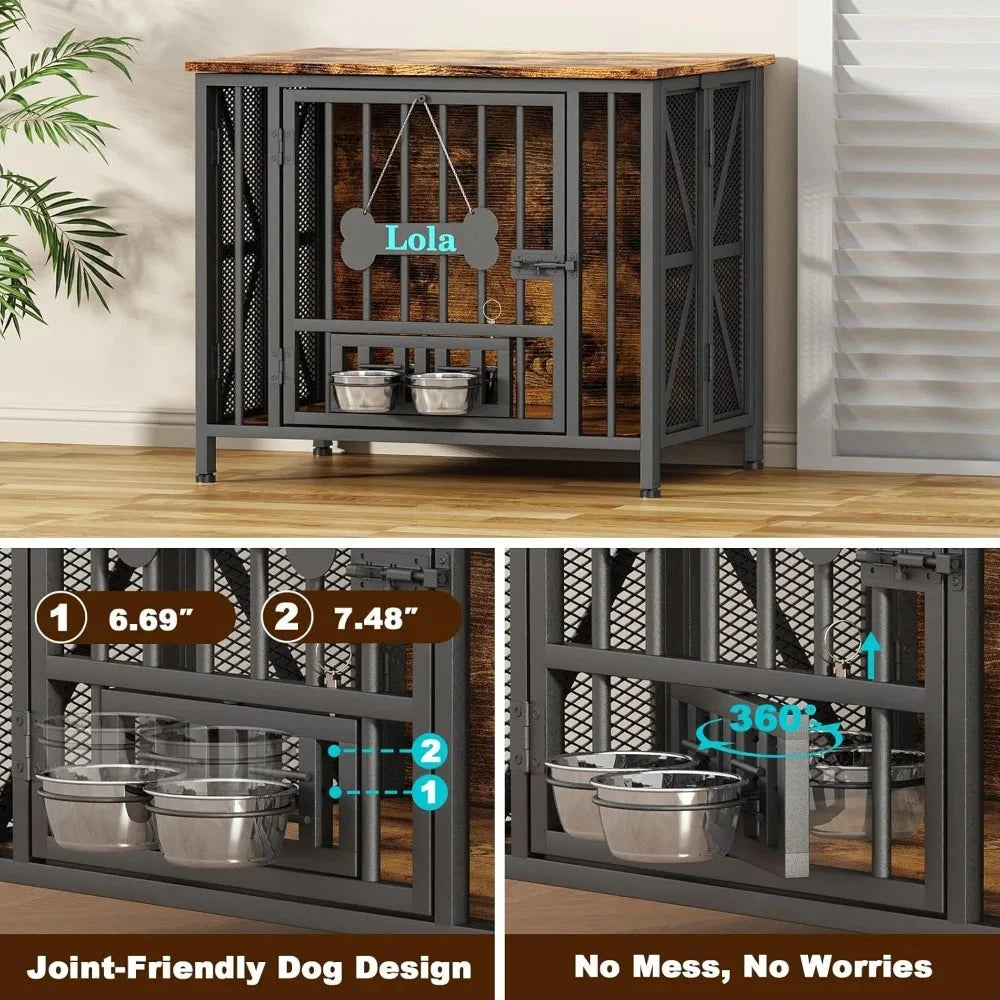 Dog Crate Furniture, 31.5" Assembly-Free Dog Crates for Small & Medium Dogs, Foldable Dog Kennel Indoor with Tag PAWN-SOME PETS