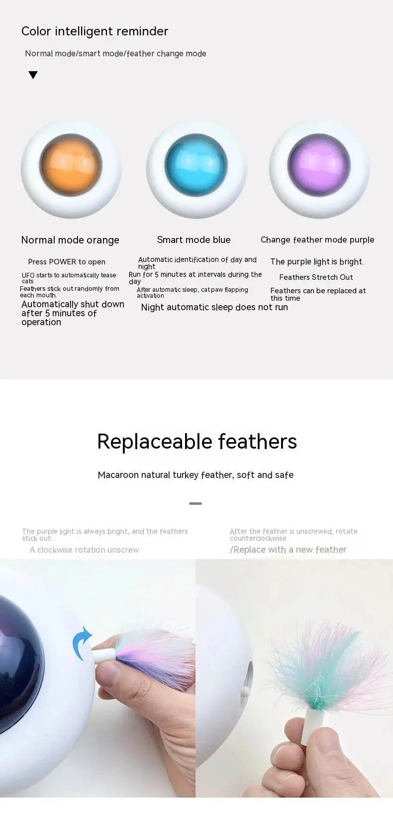 Cat Toy Smart Teaser UFO Pet Turntable Catching Training toys USB Charging Cat Teaser Replaceable Feather Interactive Auto PAWN-SOME PETS
