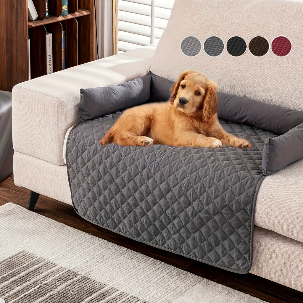 1pc TEXSTEAD Pet Sofa Bed - Scratch & Slip Resistant, Washable Dog & Cat Furniture Cover with Bolster Cushions, Gray & White Checkered Design for Small to Large Dogs, Cozy Home Decor, Dog Bed for Dogs, Cozy Pet Furniture, Che - PAW-SOME PETS
