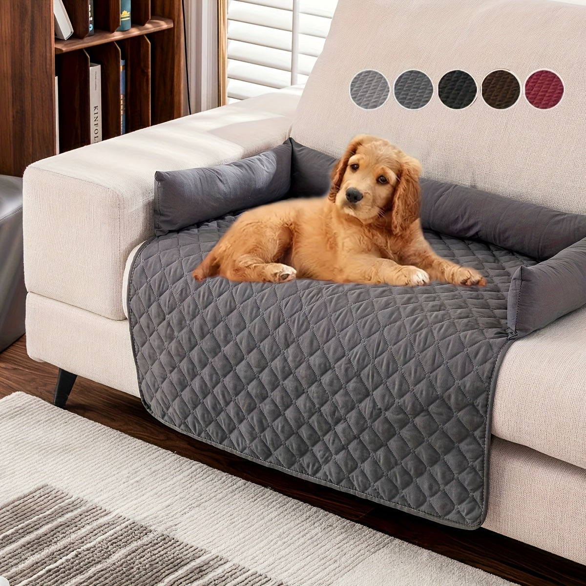 1pc TEXSTEAD Pet Sofa Bed - Scratch & Slip Resistant, Washable Dog & Cat Furniture Cover with Bolster Cushions, Gray & White Checkered Design for Small to Large Dogs, Cozy Home Decor, Dog Bed for Dogs, Cozy Pet Furniture, Che - PAW-SOME PETS
