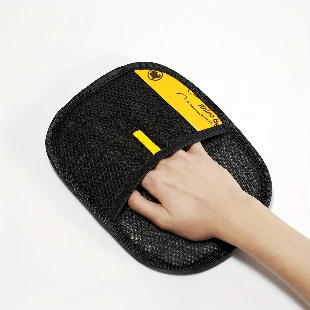 Upgraded Large Pet Static Hair Removal Gloves - Black Polypropylene Cat Grooming Gloves with Yellow Accents, 24.99cm*17.98cm, Efficient Pet Hair and Dander Removal, Essential Tool for Cats and Dogs | Stylish Pet Accessory | D