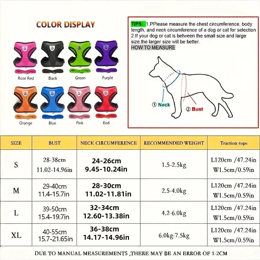 Dog Harnesses Leash, Mesh Cloth Pet Collars, Puppy Breathable Reflective Lead Dog Rope, Adjustable Pet Supplies Christmas Gift