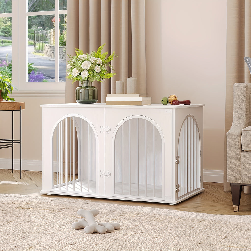Dog Cage Furniture, 100cm Dog Box, 3 Doors, Arched Door, Modern Indoor Dog Box for Dogs Up to 100kg, Side Table, Dog Cage for Home - PAW-SOME PETS