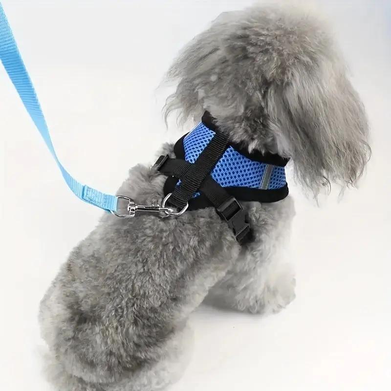 Dog Harnesses Leash, Mesh Cloth Pet Collars, Puppy Breathable Reflective Lead Dog Rope, Adjustable Pet Supplies Christmas Gift