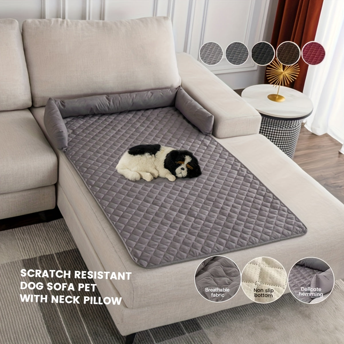 1pc TEXSTEAD Pet Sofa Bed - Scratch & Slip Resistant, Washable Dog & Cat Furniture Cover with Bolster Cushions, Gray & White Checkered Design for Small to Large Dogs, Cozy Home Decor, Dog Bed for Dogs, Cozy Pet Furniture, Che - PAW-SOME PETS